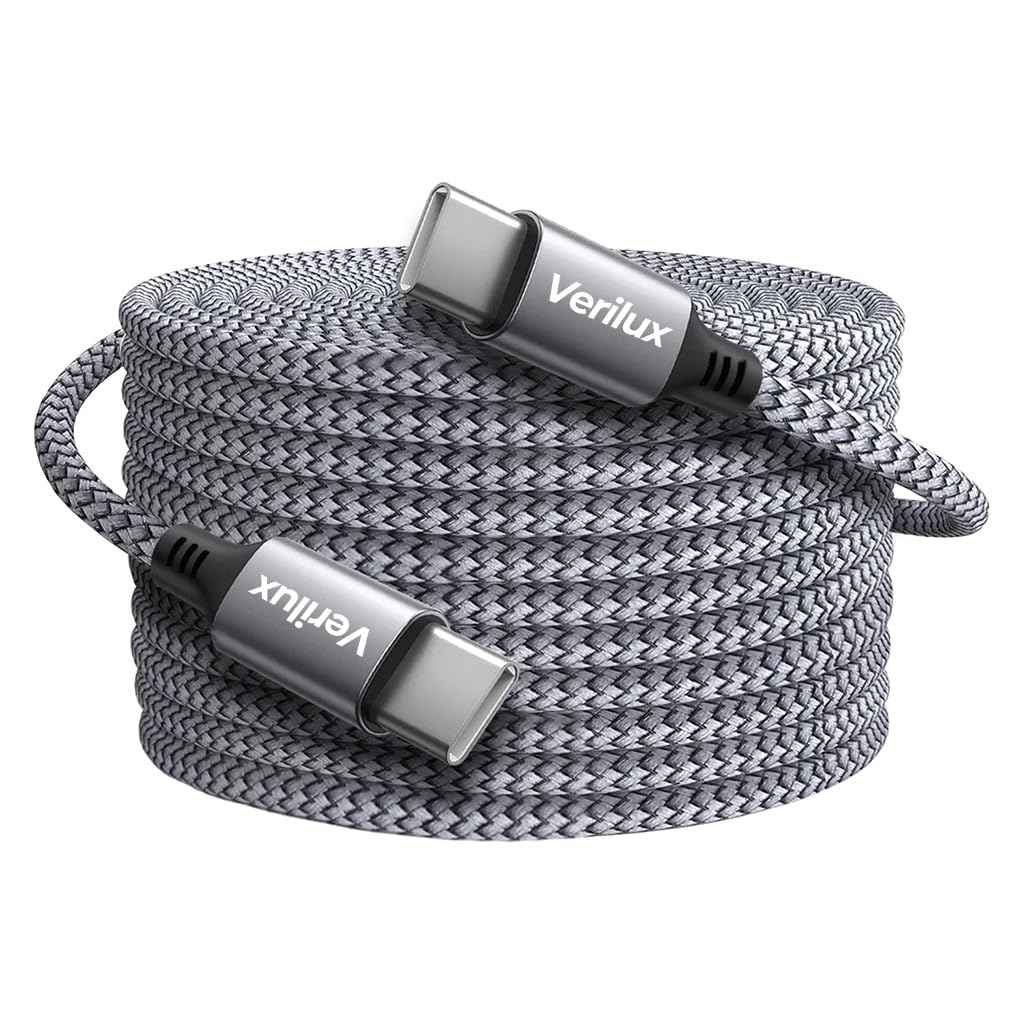 Verilux Type C to Type C Cable, 16.4Ft PD 60W Fast Charging USB C Cable, 480Mbps Data Transfer Cable Nylon Braided C to C Type Cable for MacBook Pro 2020, iPad Pro 2020, iPad Air 4, Samsung S23 Verilux Type C to Type C Cable, 16.4Ft PD 60W Fast Charging USB C Cable, 480Mbps Data Transfer Cable Nylon Braided C to C Type Cable for MacBook Pro 2020, iPad Pro 2020, iPad Air 4, Samsung S23